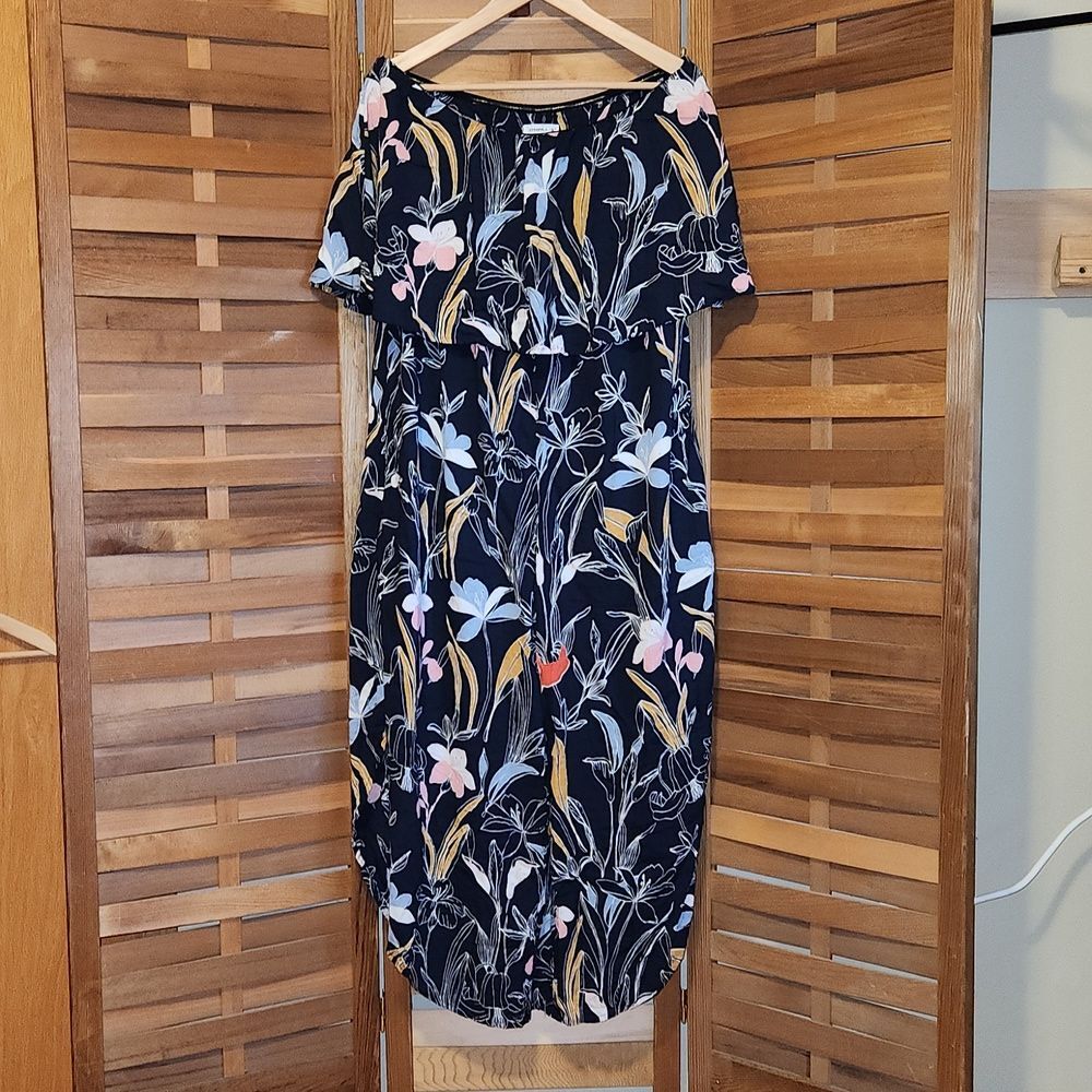 O'Neill Strapless Floral Romper Women XL Viscose Hawaiian Navy Blue